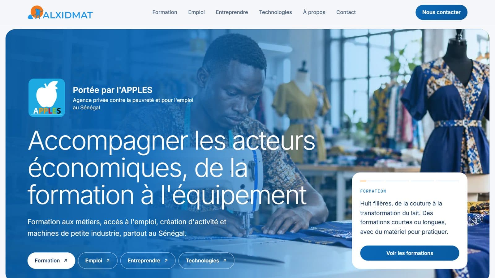 Le haut de la page d'accueil du nouveau site d'Alxidmat